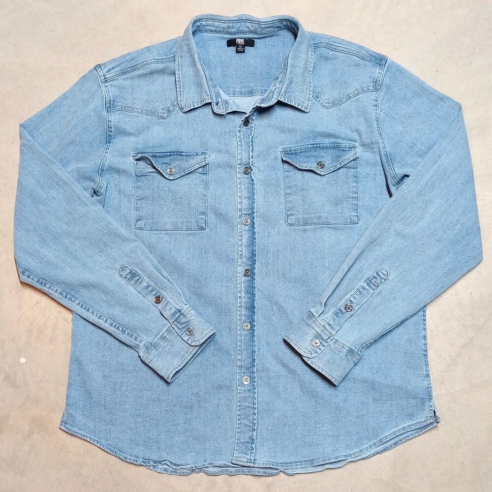 Frye Stretch Denim Shirt Men's Size XL Button-Down Western Ranch Cowboy Work